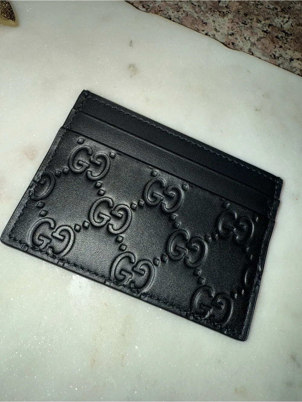 New with box Gucci Black Embossed GG Leather Card Case